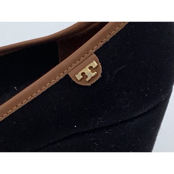 Tory Burch Black Wedges With‎ Brown Details Woven Platform Size 38 1/2 - Picture 5 of 7
